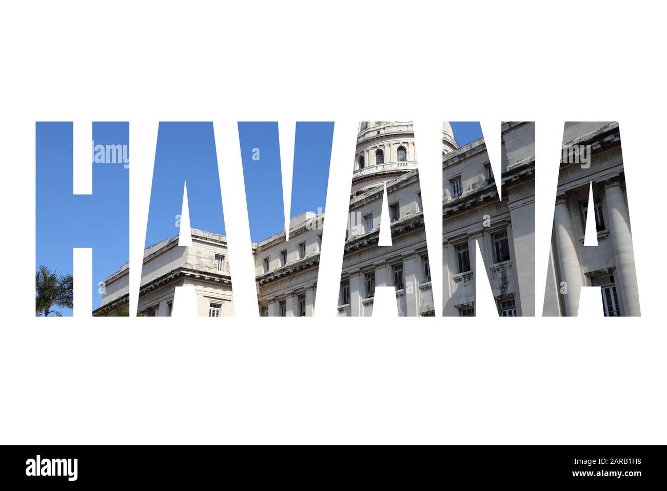 Havanna, Kuba - Name der Stadt Wort Text Foto Silhouette. Stockfoto