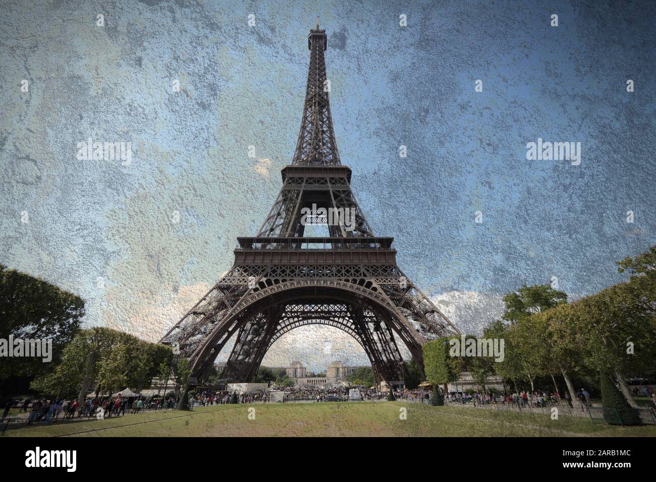 Paris - Eiffelturm. Grungelichtiges Retro-Image. Stockfoto