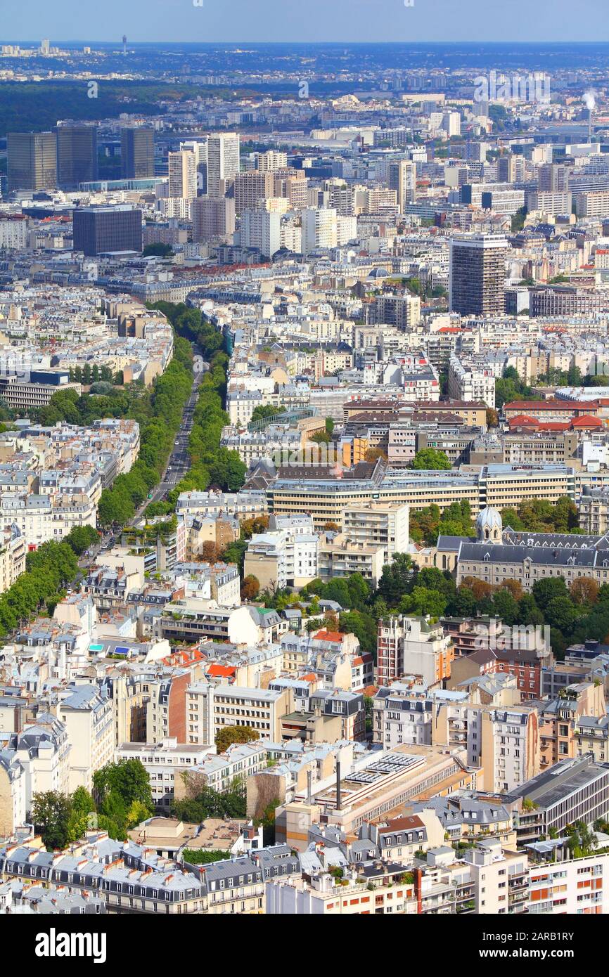 Luftaufnahme von Paris, Frankreich. Stadtbild der französischen Hauptstadt. Stockfoto