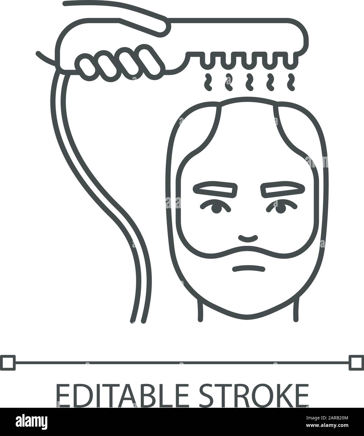 Alopecia Treatment Pixel Perfect Linear Icon. Helfen Sie mit männlichem Balzverhalten. Lasertherapie. Anpassbare Abbildung mit dünner Linie. Kontursymbol. Vektor-Isol Stock Vektor