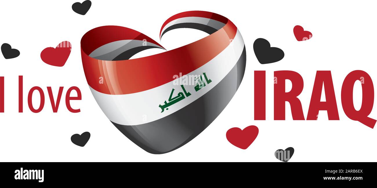Nationalflaggen des Irak in Form eines Herzens und der Aufschrift, die ich dem Irak liebe. Vektorgrafiken Stock Vektor