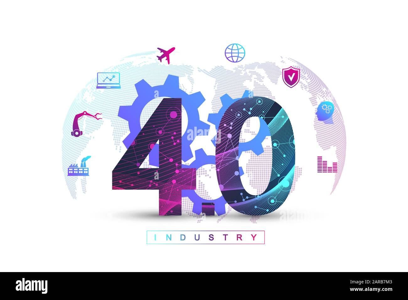 Branche 4.0 digitale Technologie Hintergrund futuristisches Banner. Virtual Industry 4.0 und Machine Learning. Moderne Cyber-Technologie, Künstlich Stock Vektor