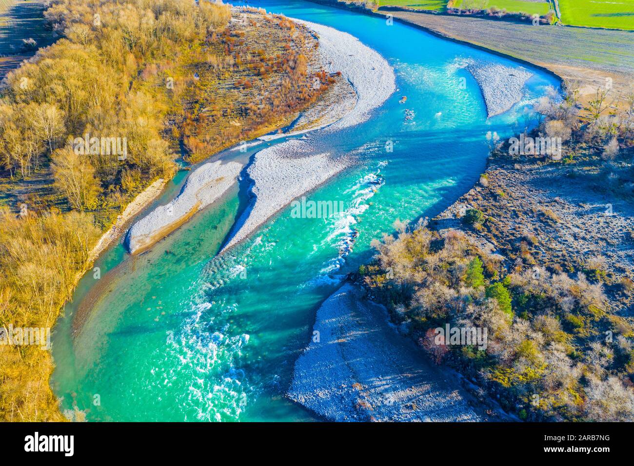 Luftansicht eines Flusses. Stockfoto