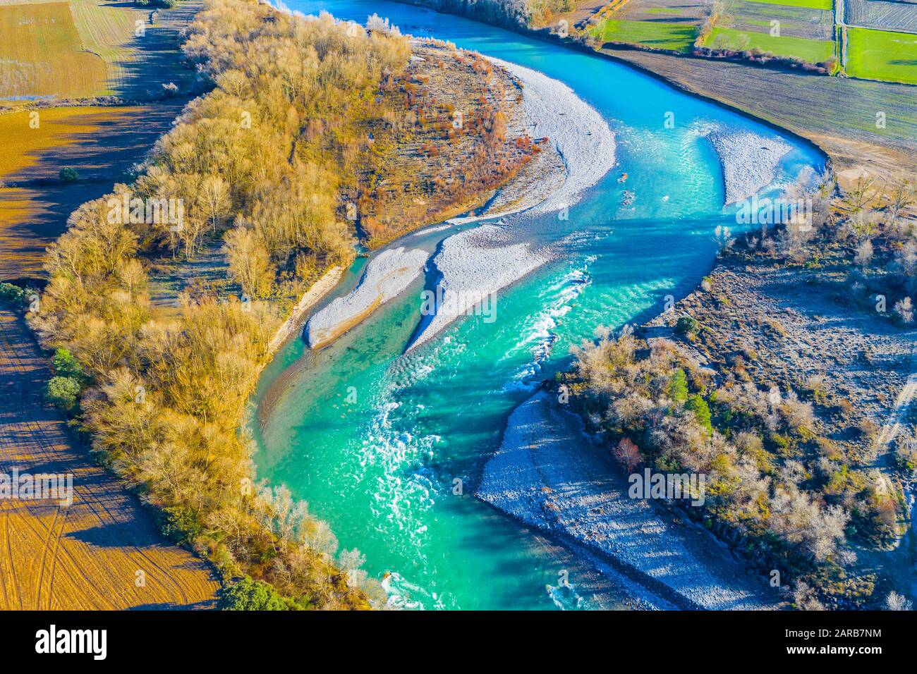 Luftansicht eines Flusses. Stockfoto