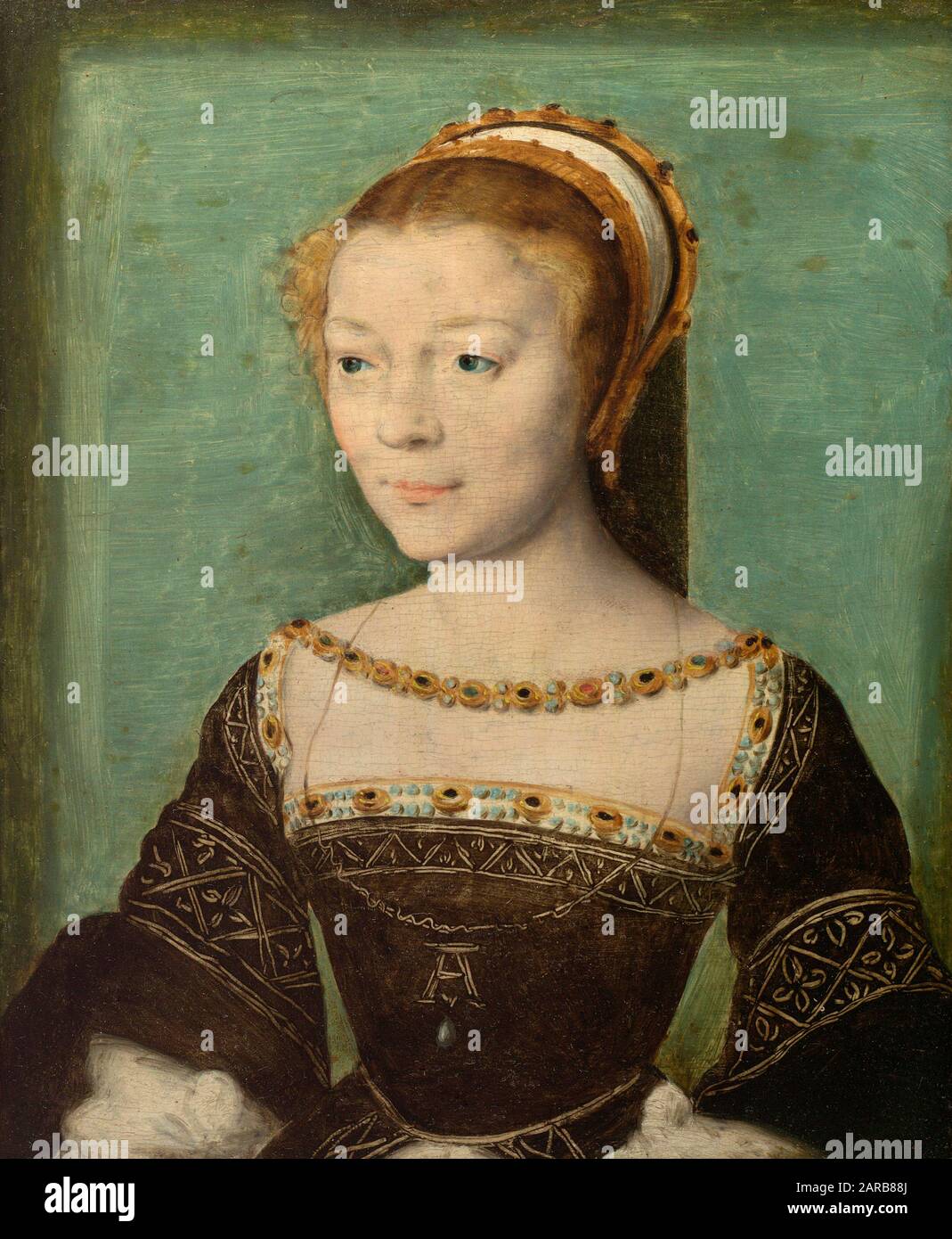 Corneille de Lyon (1533 - 1575), Porträt der Anne de Pisseleu (1508-1576), Duchesse d'Étampes Ca. 1535-40 (Öl auf Holz 0,17 x 0,14) Herrin des Königs francois 1 Stockfoto