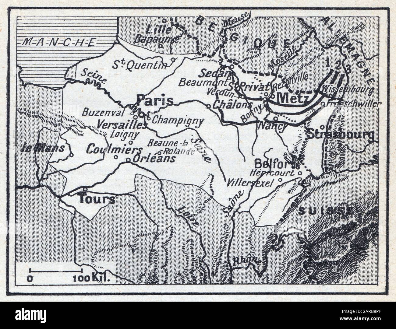 La guerre DE 1870. La partie Blanche korrespondiert au territoire envahi au Moment de l'Armistice. Stockfoto