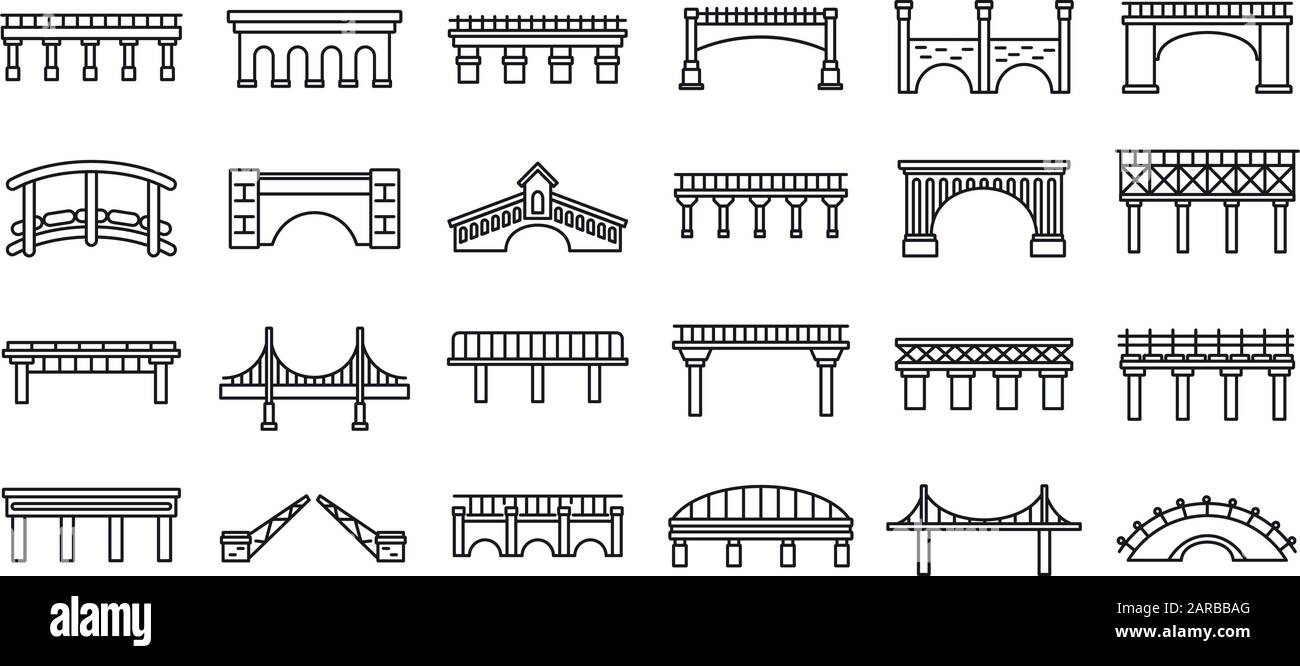 Bridges Construction Icons gesetzt. Umrisse von Bauvektor-Symbolen für Bridges für Webdesign isoliert auf weißem Hintergrund Stock Vektor