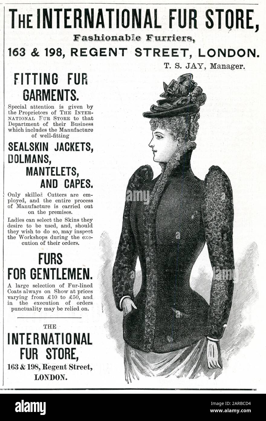 Anzeige für International Pelz Store 1890 Stockfoto