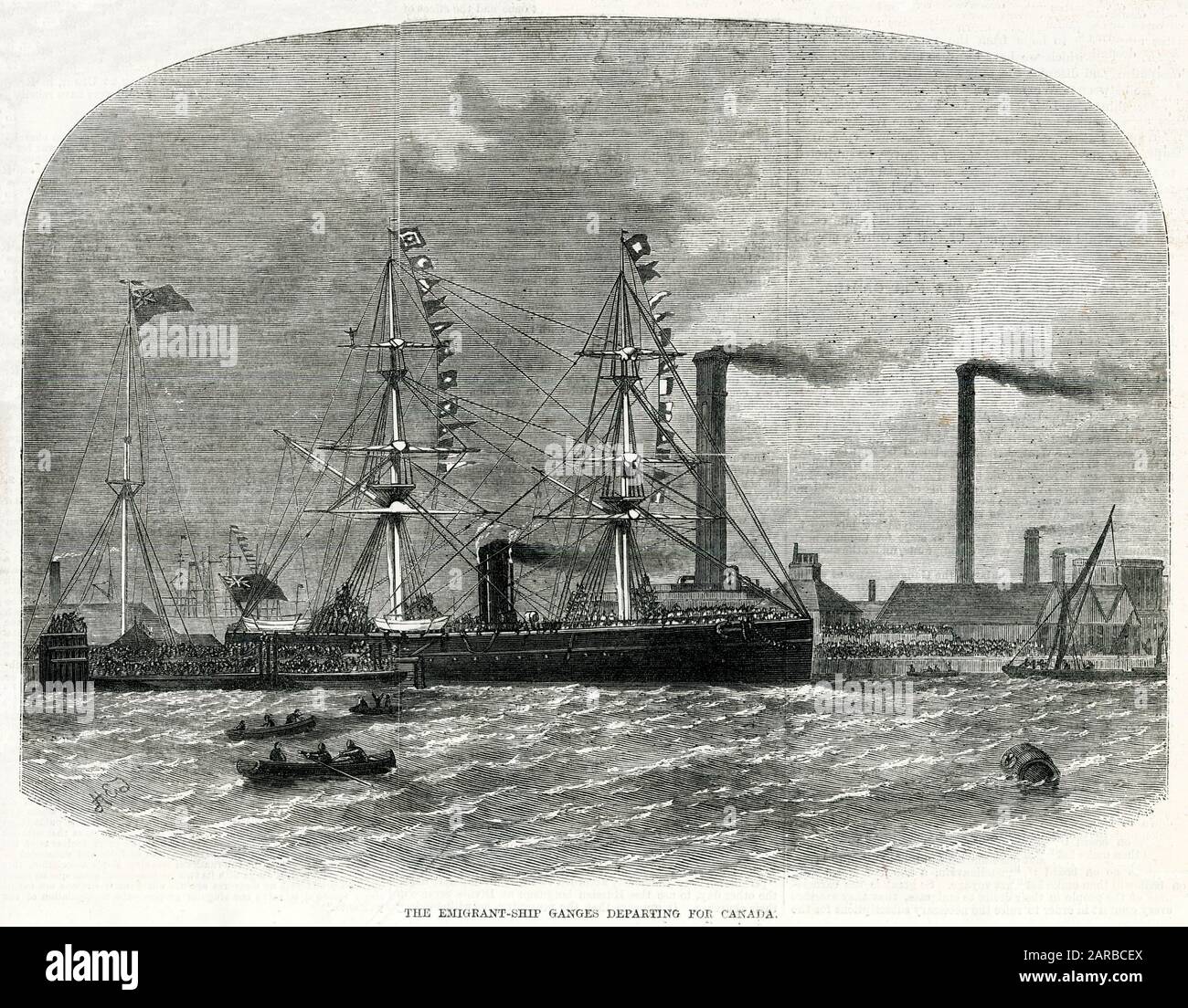 Emigrantenschiff Ganges, Abfahrt nach Kanada 1870 Stockfoto