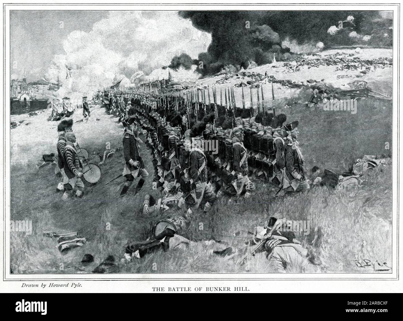 Amerika - Britische Rotröcke-Armee marschiert auf Bunker Hill Stockfoto