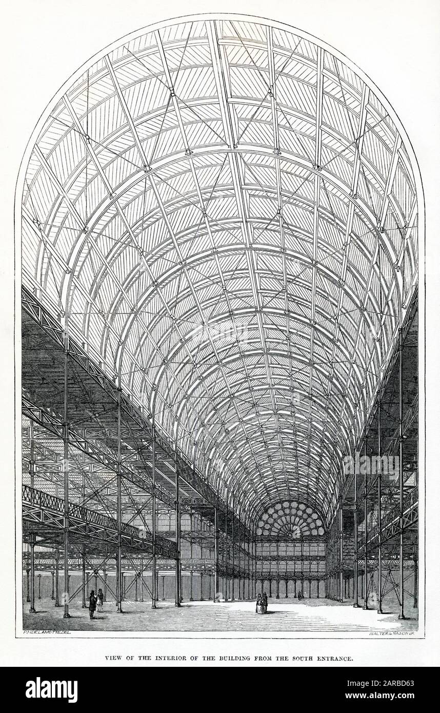 Innenbereich der leeren Glaskonstruktion vom Südeingang. Datum: 1851 Stockfoto