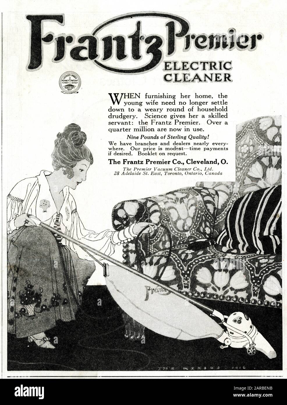 Werbung für Frantz Premier Elektrischer Staubsauger 1917 Stockfoto