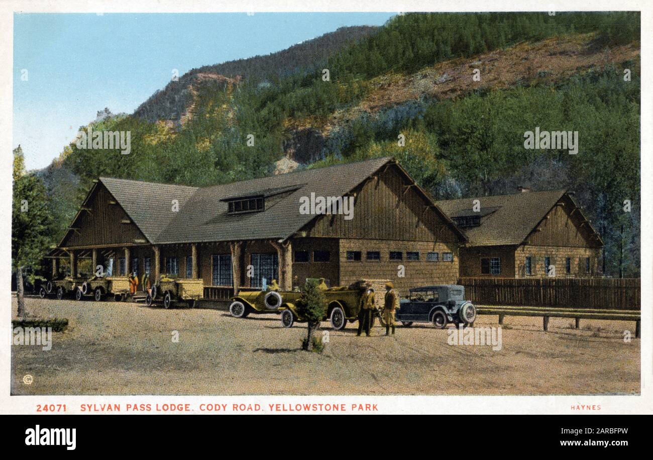 Sylvan Pass Lodge, Cody Road, Yellowstone National Park, USA. Datum: 1924 Stockfoto