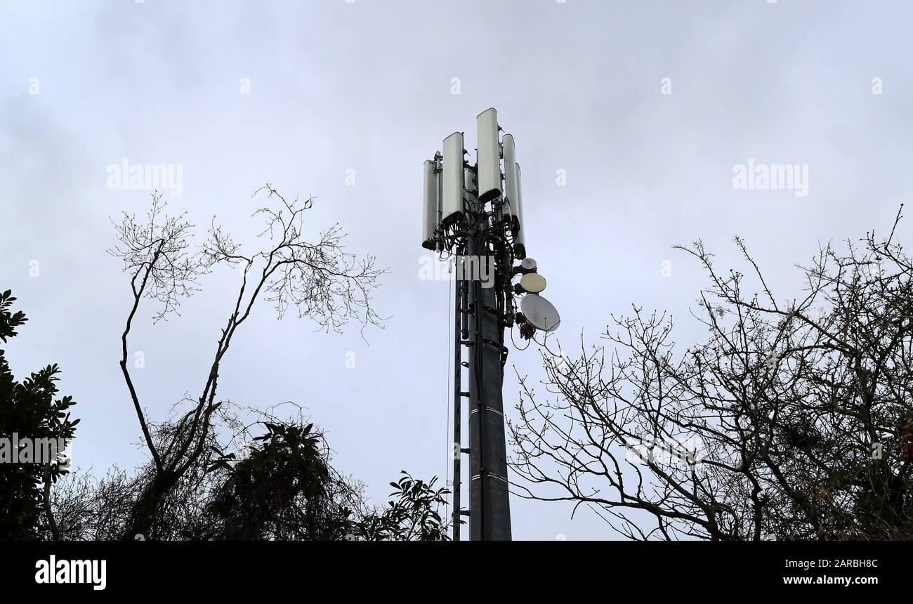 Ein Mobilfunkmast in Ashford, Kent, der die Mobilfunknetze EE und 3 bedient. PA Foto. Bilddatum: Montag, 27. Januar 2020. Fotogutschrift sollte lauten: Gareth Fuller/PA Wire Stockfoto