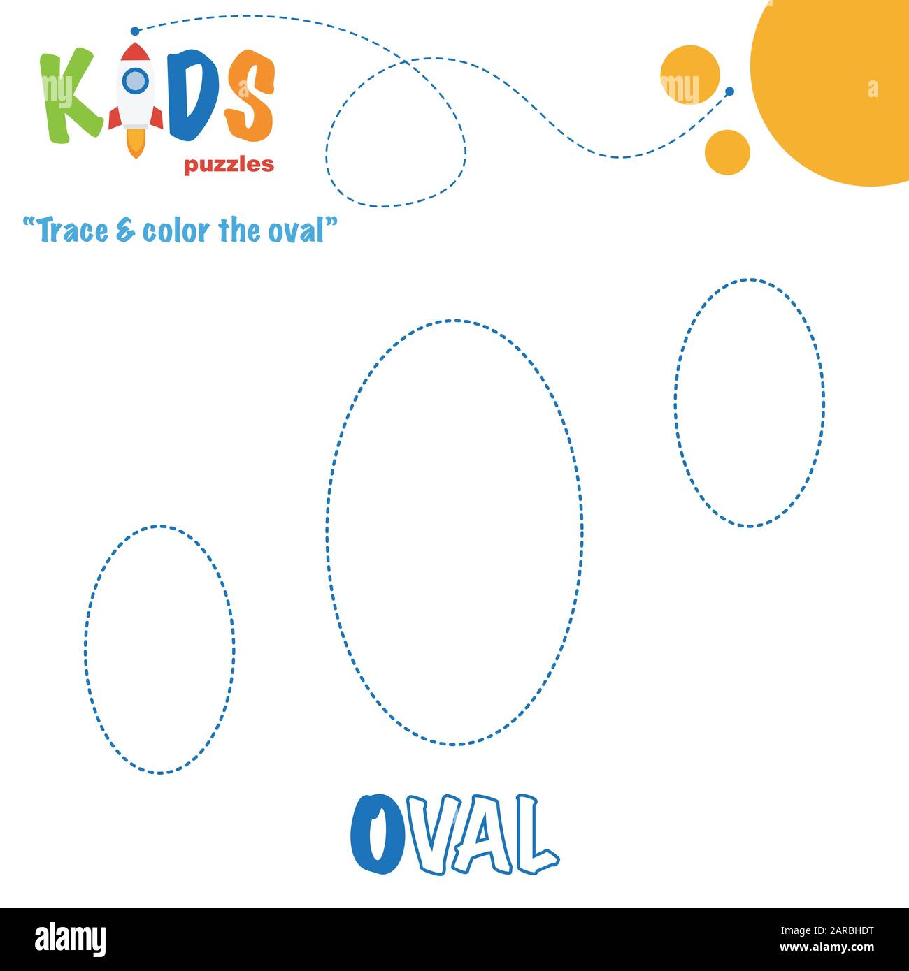 Zeichnen Sie die Form auf und färben Sie sie. Arbeitsblattübung Vorschule. Druckbares, einfaches und farbenfrohes Arbeitsblatt für Kinder. Stock Vektor