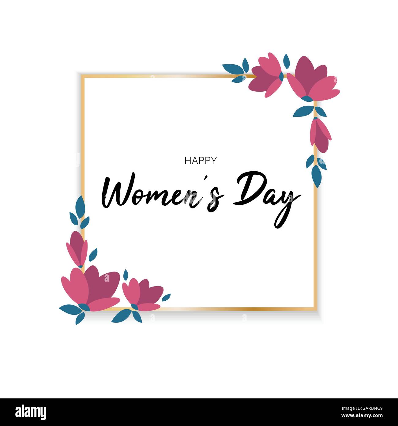 Goldener Rahmen mit Blumenmuster. Banner mit Blumen und Blättern. Vektorgrafiken für den 8. März internationaler Frauentag. Grußkarte Stock Vektor