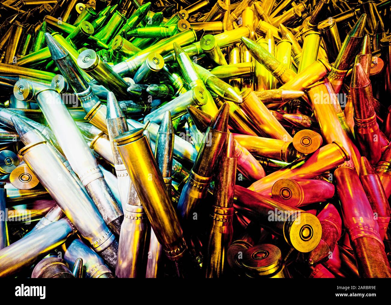 Anschauliche abstrakte Illustration und Munition. 3D-generiertes Bild. Stockfoto