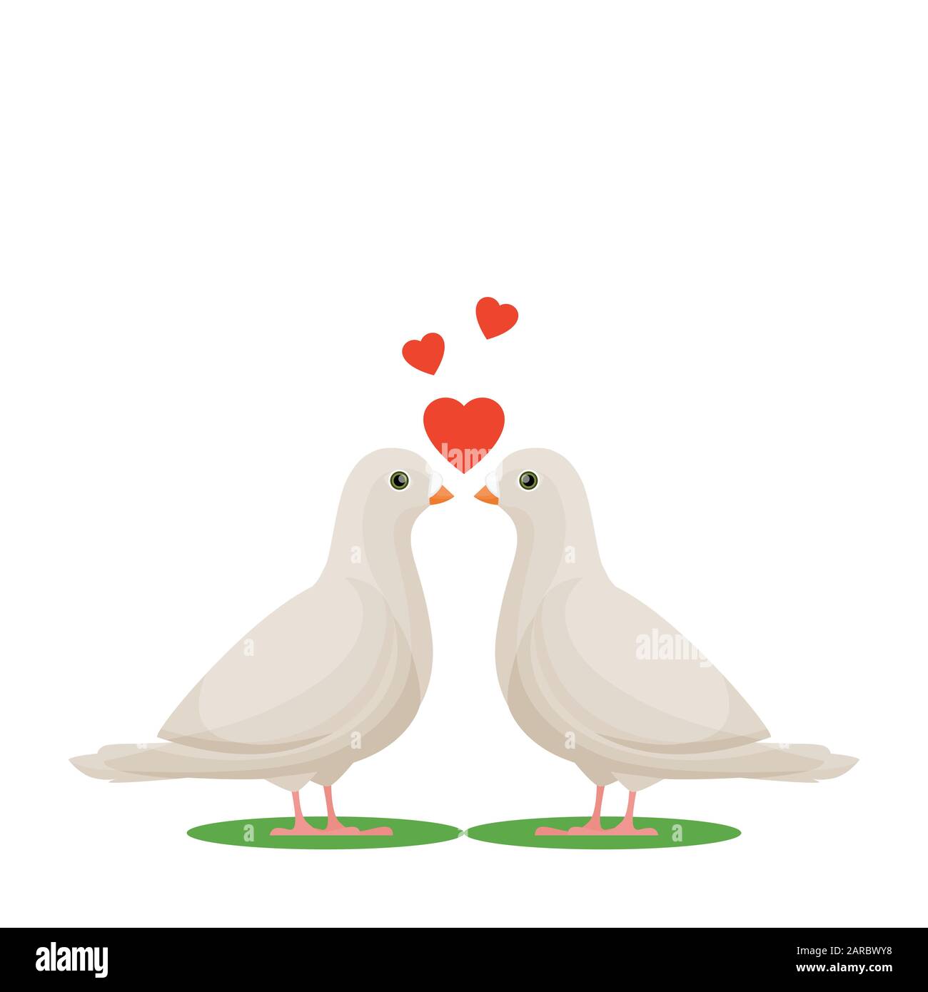 Zwei weiße Tauben verliebt. Liebe Vögel. Tauben. Vektorgrafiken zum Valentinstag. Stock Vektor