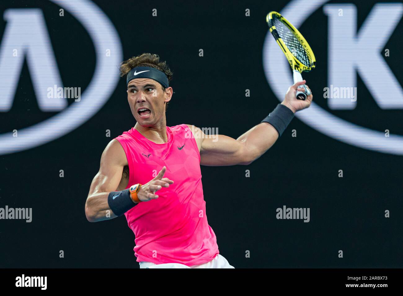 Rafael Nadal aus Spanien beim Match "Australian Open Tennis Championship Day 8" 2020 im Melbourne Park Tennis Center, Melbourne, Australien. Januar 2020. ( © Andy Cheung/ArcK Images/arckimages.com/UK Tennis Magazine/International Sports Fotos) Credit: Roger Parker/Alamy Live News Stockfoto