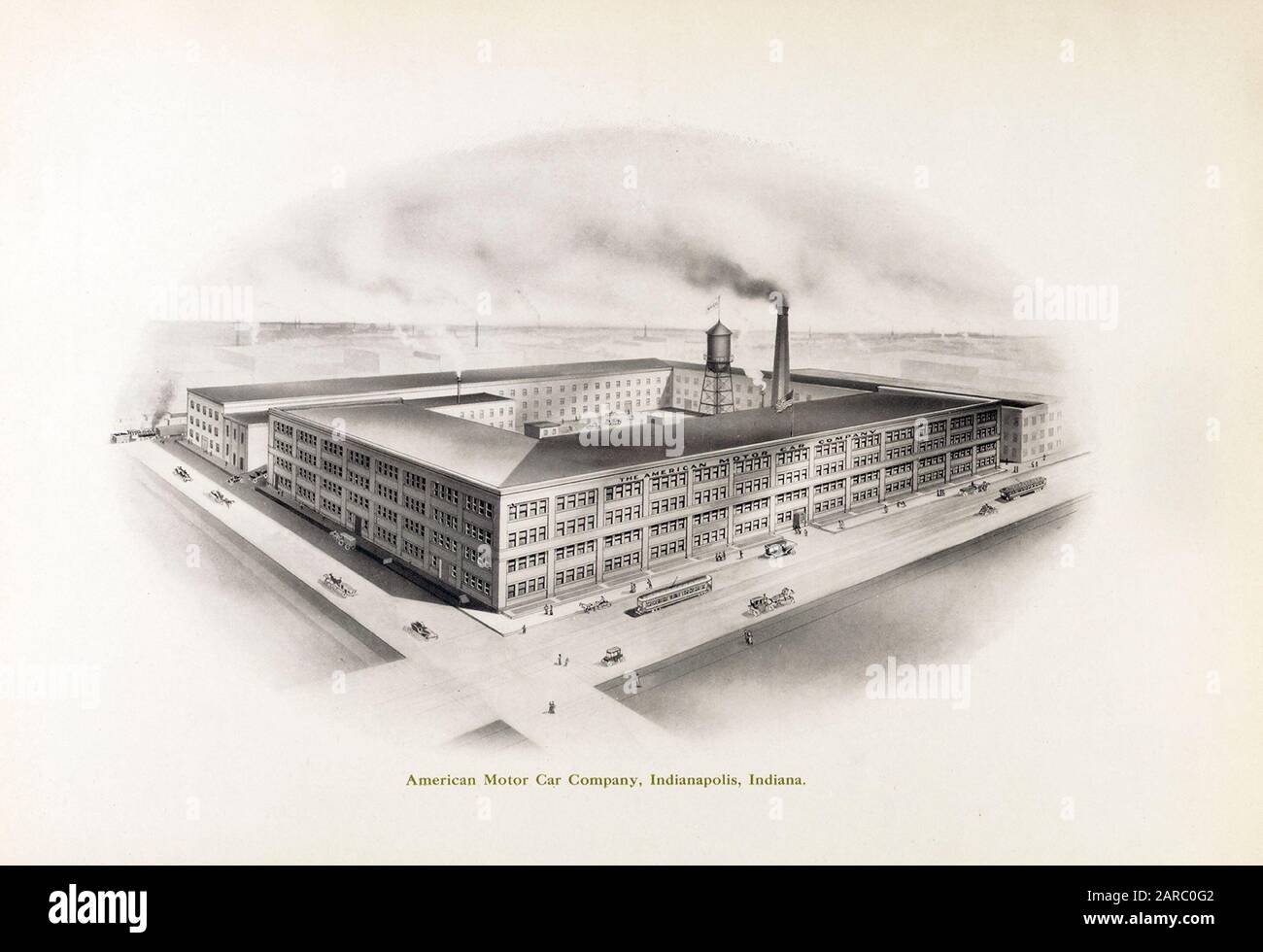 Das Fabrikgebäude der American Motor Car Company, Indianapolis Indiana, Illustration im Jahr 1909 Stockfoto