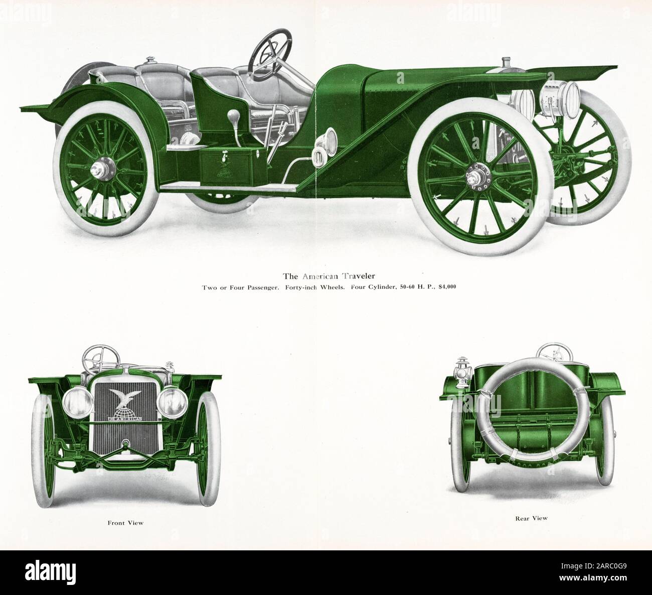 Die American Motor Car Company, Vintage Car, The American Traveler, 50-60 ps, 4000 US-Dollar, Illustration im Jahr 1909 Stockfoto