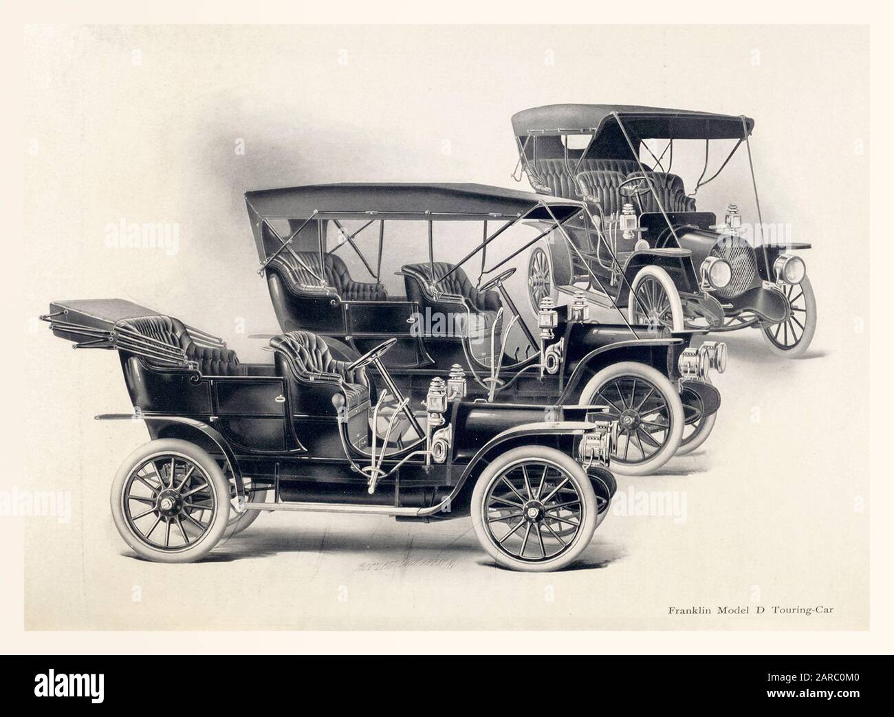 Franklin Model D, Touring-car, Oldtimer Illustration, ca. um das Jahr 1909 Stockfoto