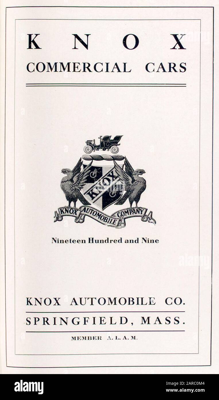 Knox Vintage Commercial Cars, Vans, Trucks, Trade-Catalog Title Page, Illustration 1909 Stockfoto