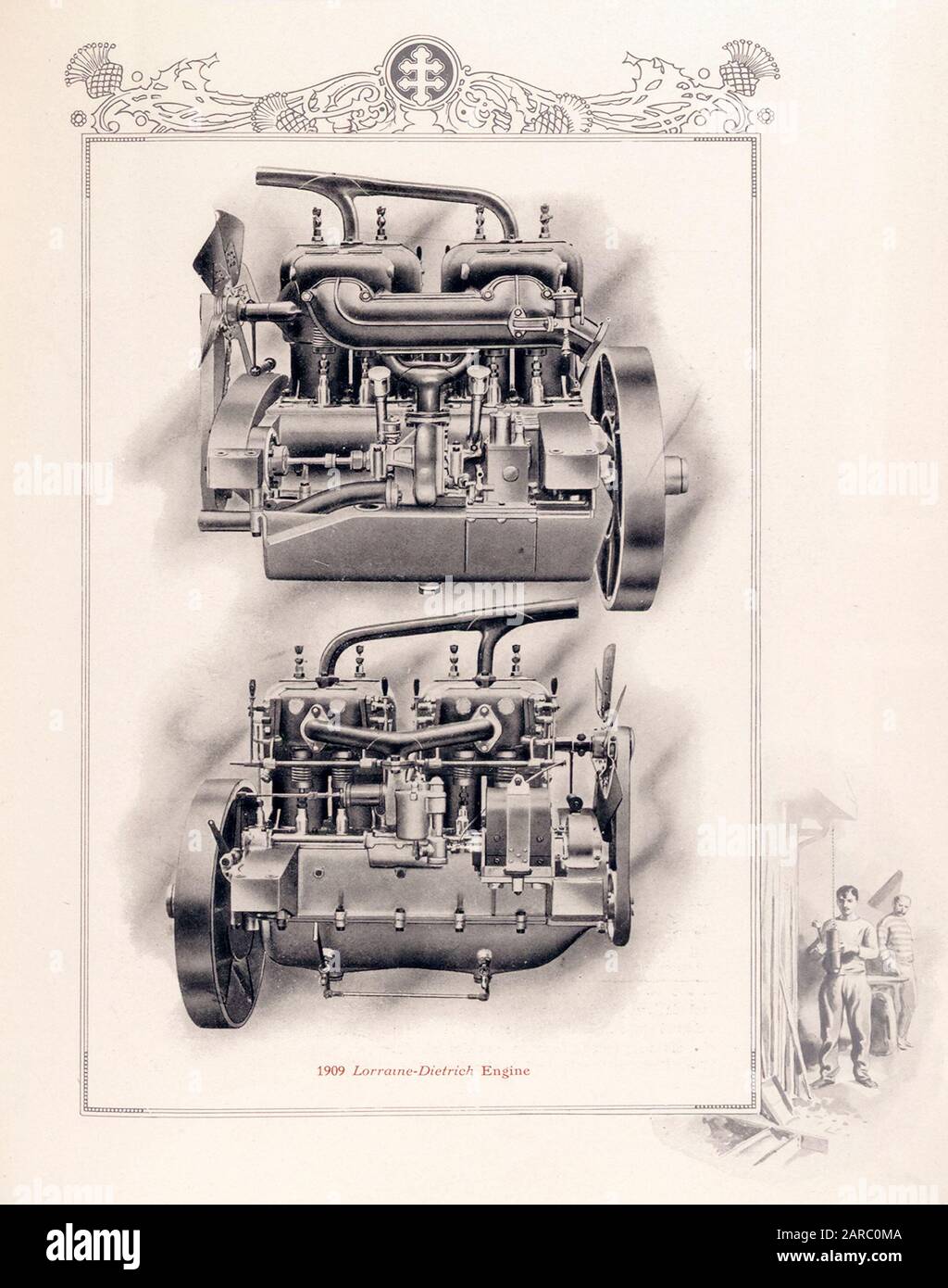 Lorraine Diérich Automobiles, Vintage Car Engine, Illustration, 1909 Stockfoto