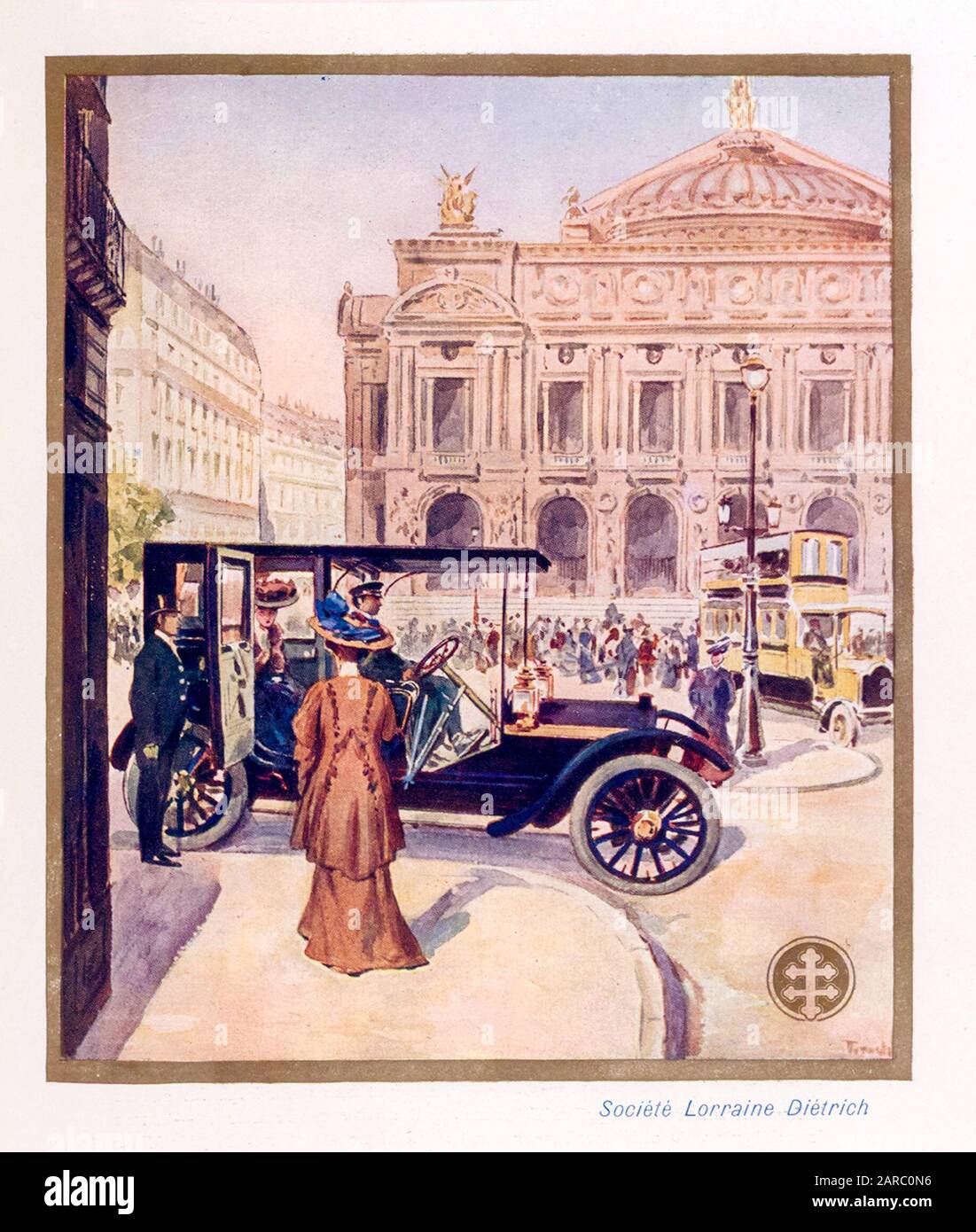 Lorraine Diérich Automobiles, Vintage Car in einer Stadtstraße, Promotion Llustration im Jahr 1909 Stockfoto