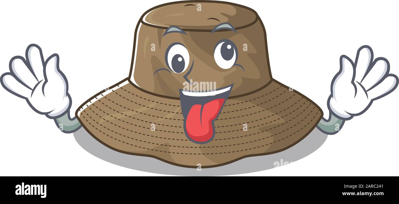 Bucket hat Cartoon Charakter Stil mit einem verrückten Gesicht Stock Vektor