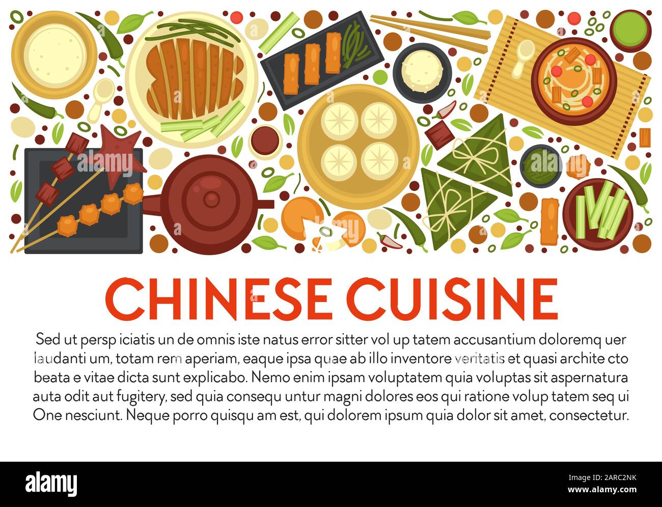 Banner-Vorlage für chinesische Küche mit traditionellem Geschirr, Layout und Text Stock Vektor