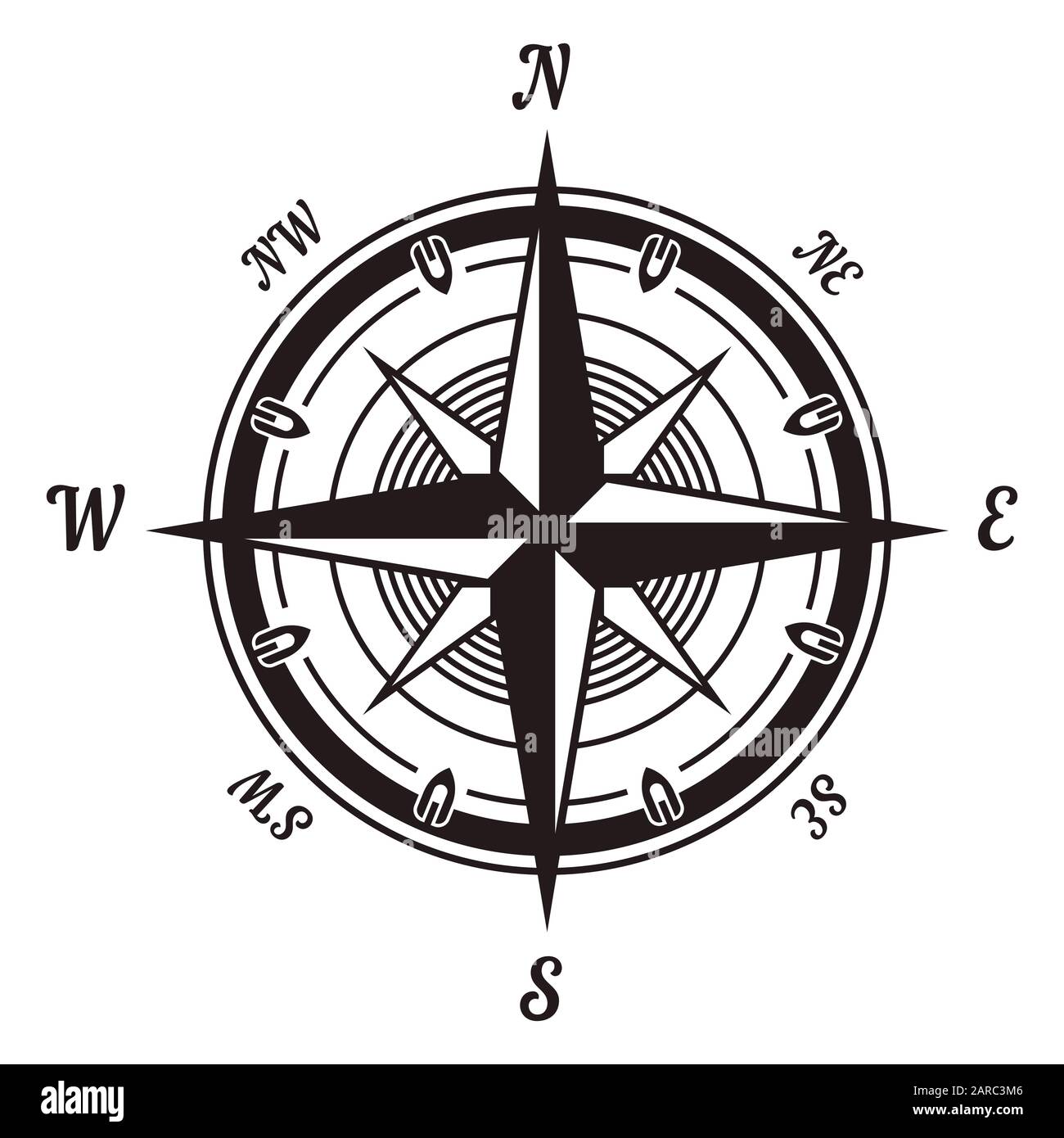 Symbol für Navigationsgerät "Kompasswind Rose" im Vintage-Stil Stock Vektor