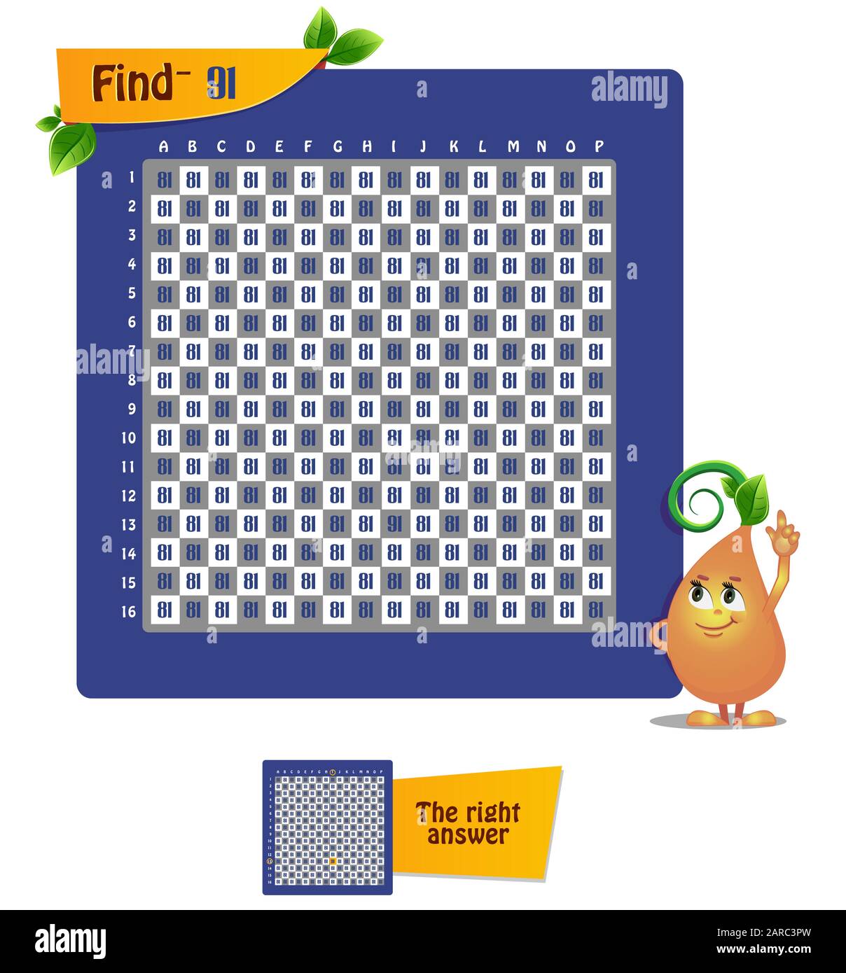 Lernspiel für Kinder und Erwachsene. Spielkonto, Beobachtung, iq. Aufgaben-Spiel finden Sie die Nummer 91 Stock Vektor