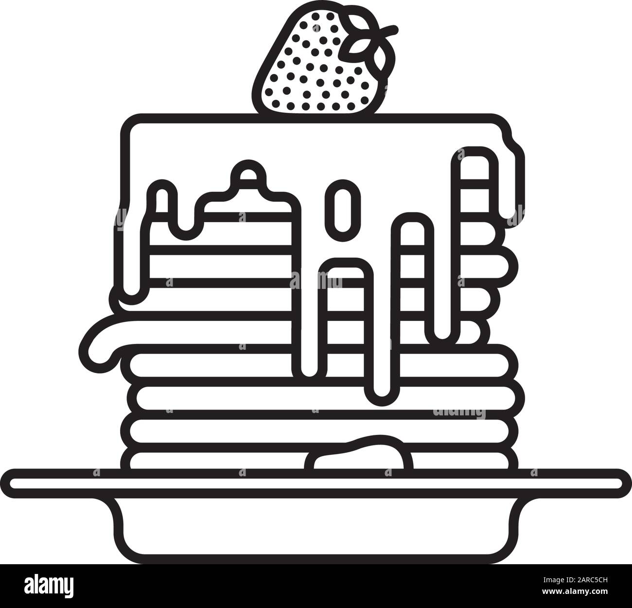 Pfannkuchenstapel mit Sirup und Erdbeer auf dem oberen Vektorgrafiksymbol. Süßes Essen und Shrove Tuesday Farbsymbol. Stock Vektor