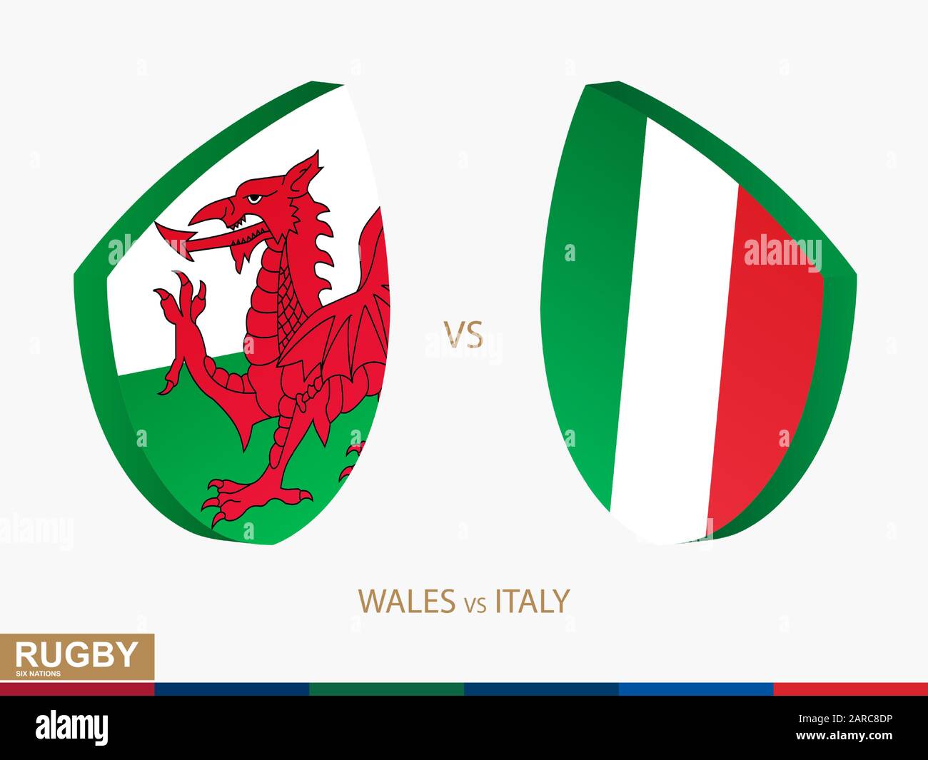 Wales gegen Italien Rugby-Spiel, Rugby-Turniere-Symbol. Vektorvorlage. Stock Vektor