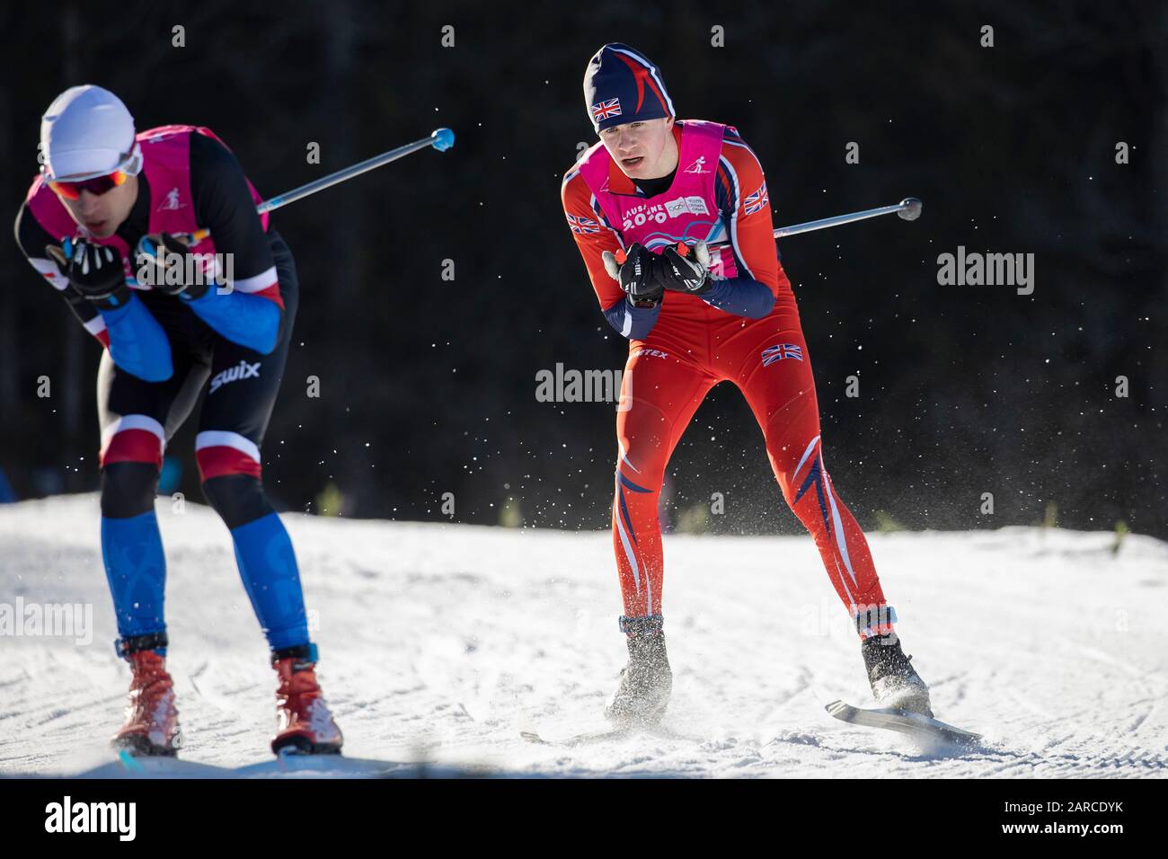 James Slimon vom Team GB (17) beim Cross-Country Skiing Männer 10 km klassisch während der Jugendolympiade in Lausanne 2020 am 21. Januar 2020. Stockfoto