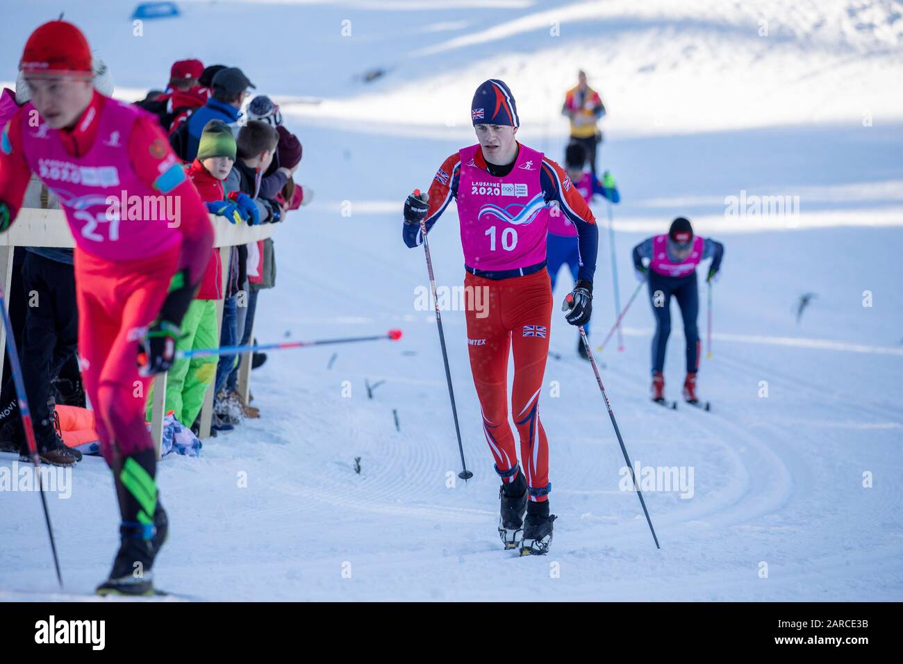 James Slimon vom Team GB (17) beim Cross-Country Skiing Männer 10 km klassisch während der Jugendolympiade in Lausanne 2020 am 21. Januar 2020. Stockfoto