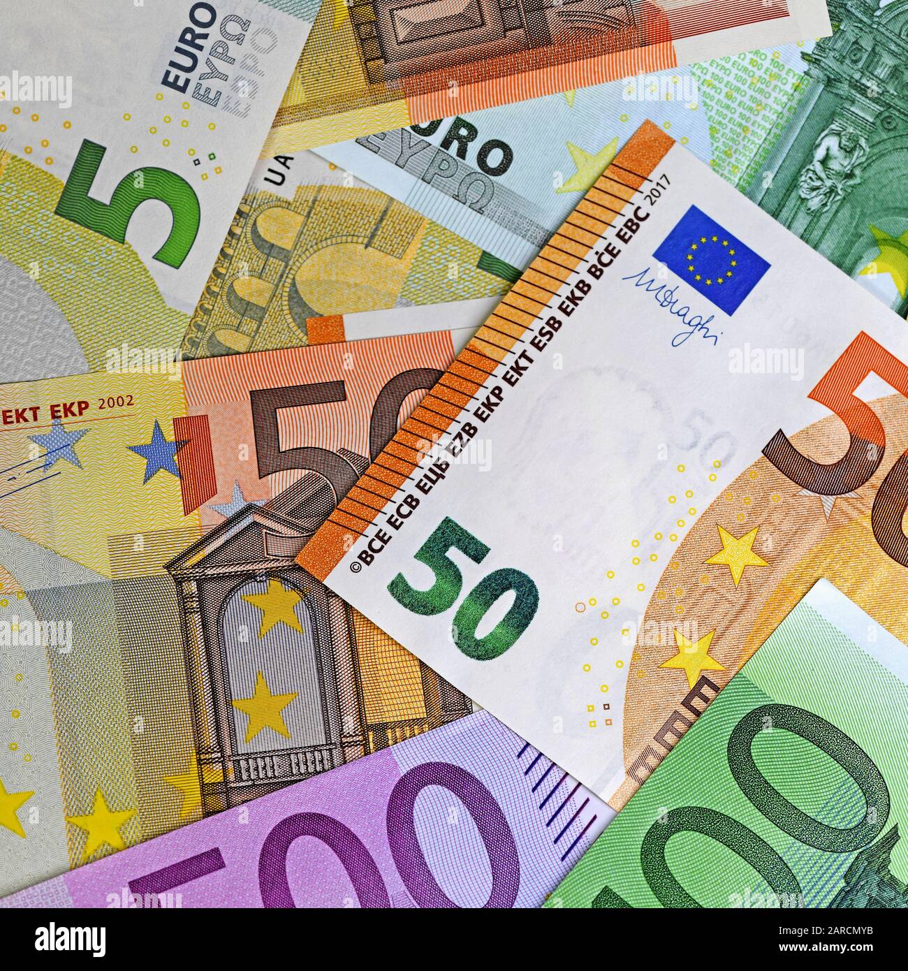 Banknoten in Euro-Währung, Nahaufnahme Stockfoto