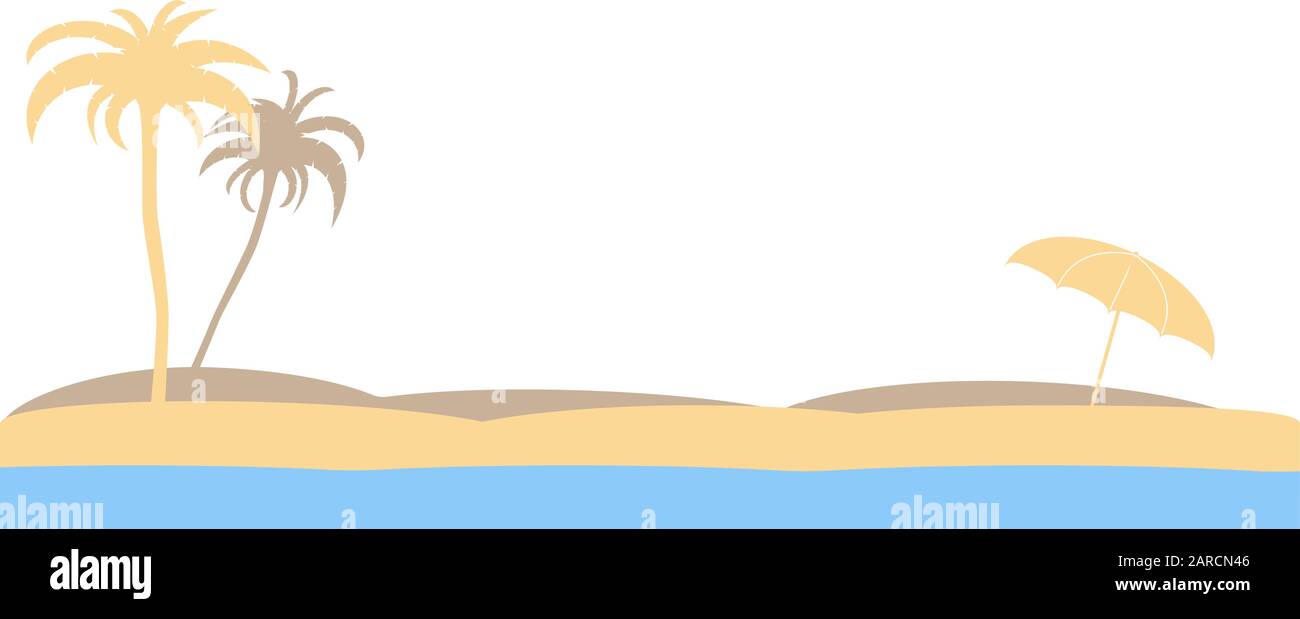 Abstrakte Strandsilhouette mit Palmen und Sonnenschutz-Vektorgrafiken Stock Vektor