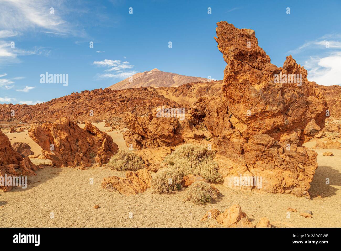 Blick auf den teide Gipfel vom Nationalpark felsige Mondwüstenlandschaft teneriffa Spanien Stockfoto