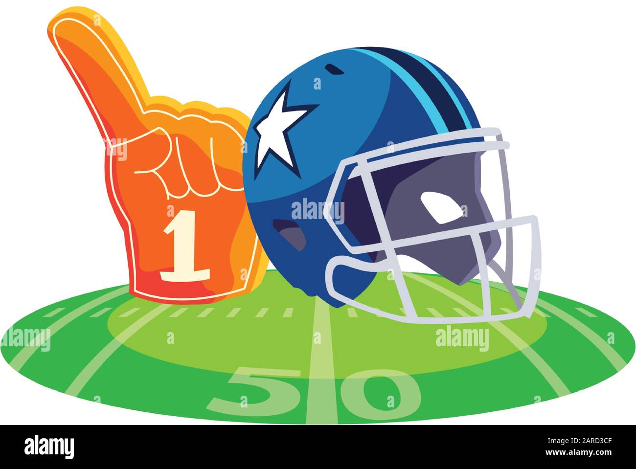 American Football Helm auf Stadiongras-Vektorgras - Illustrationsdesign Stock Vektor