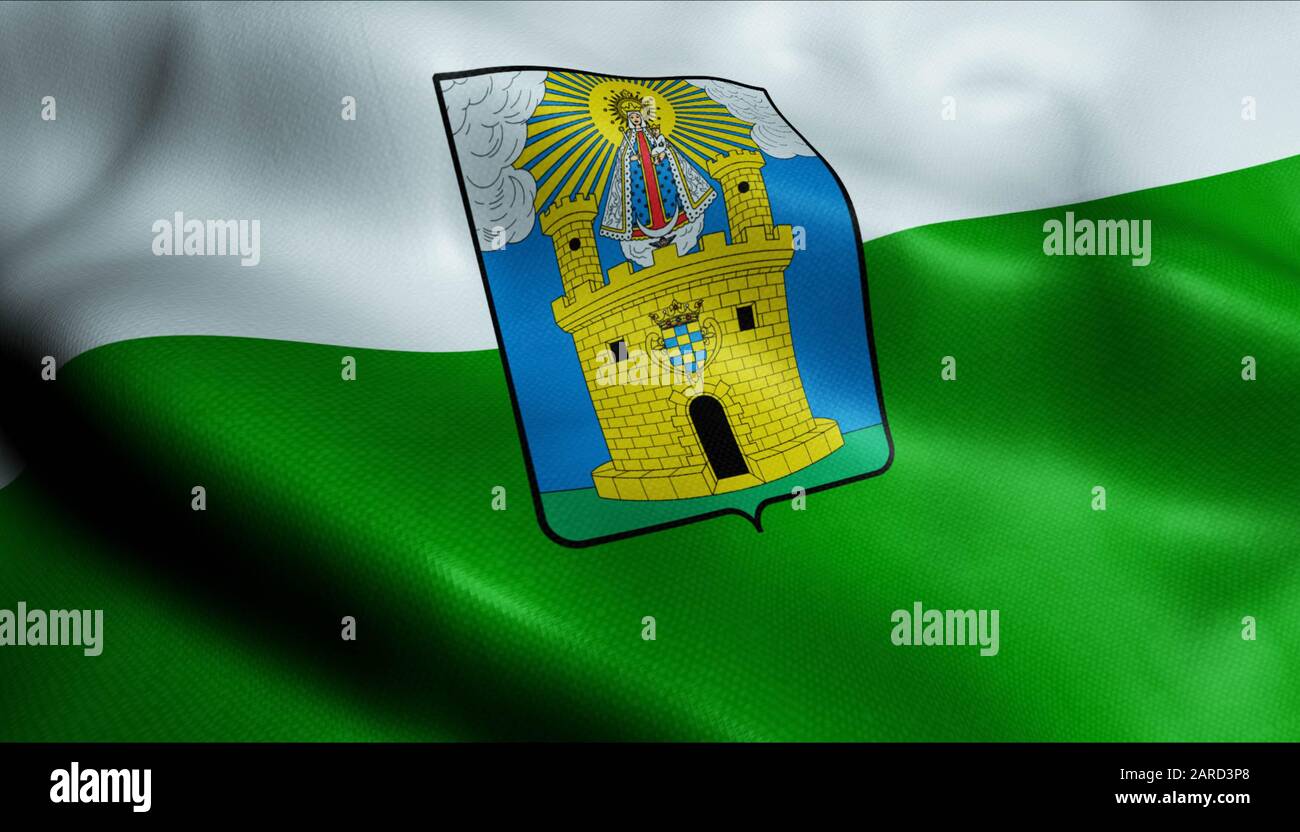 3D Schwenkt Kolumbien Stadtflaggen von Medellin Closeup View Stockfoto