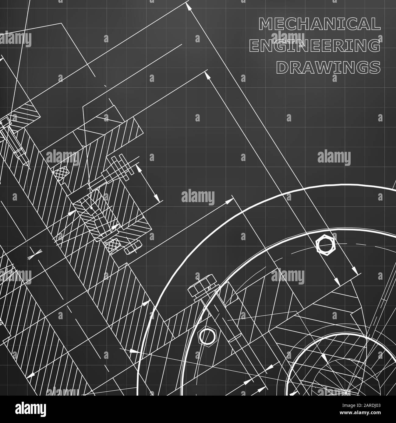 Schwarzer Hintergrund. Raster. Hintergründe von Ingenieurthemen. Technische Illustration. Maschinenbau. Technisches Design. Instrumentenherstellung. Cove Stock Vektor