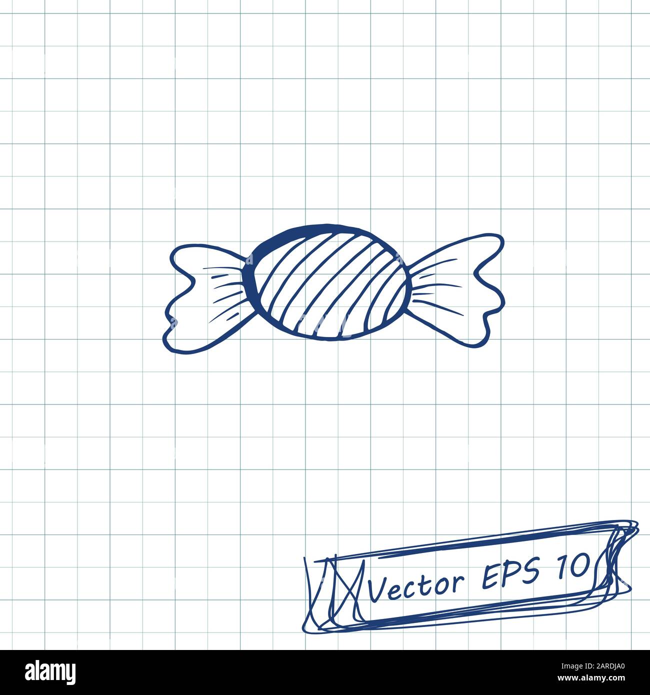 Stil der Kinderzeichnung. Zeichnung von Doodle auf einem Notizbuchblatt. Süßigkeiten. Kontur Stock Vektor