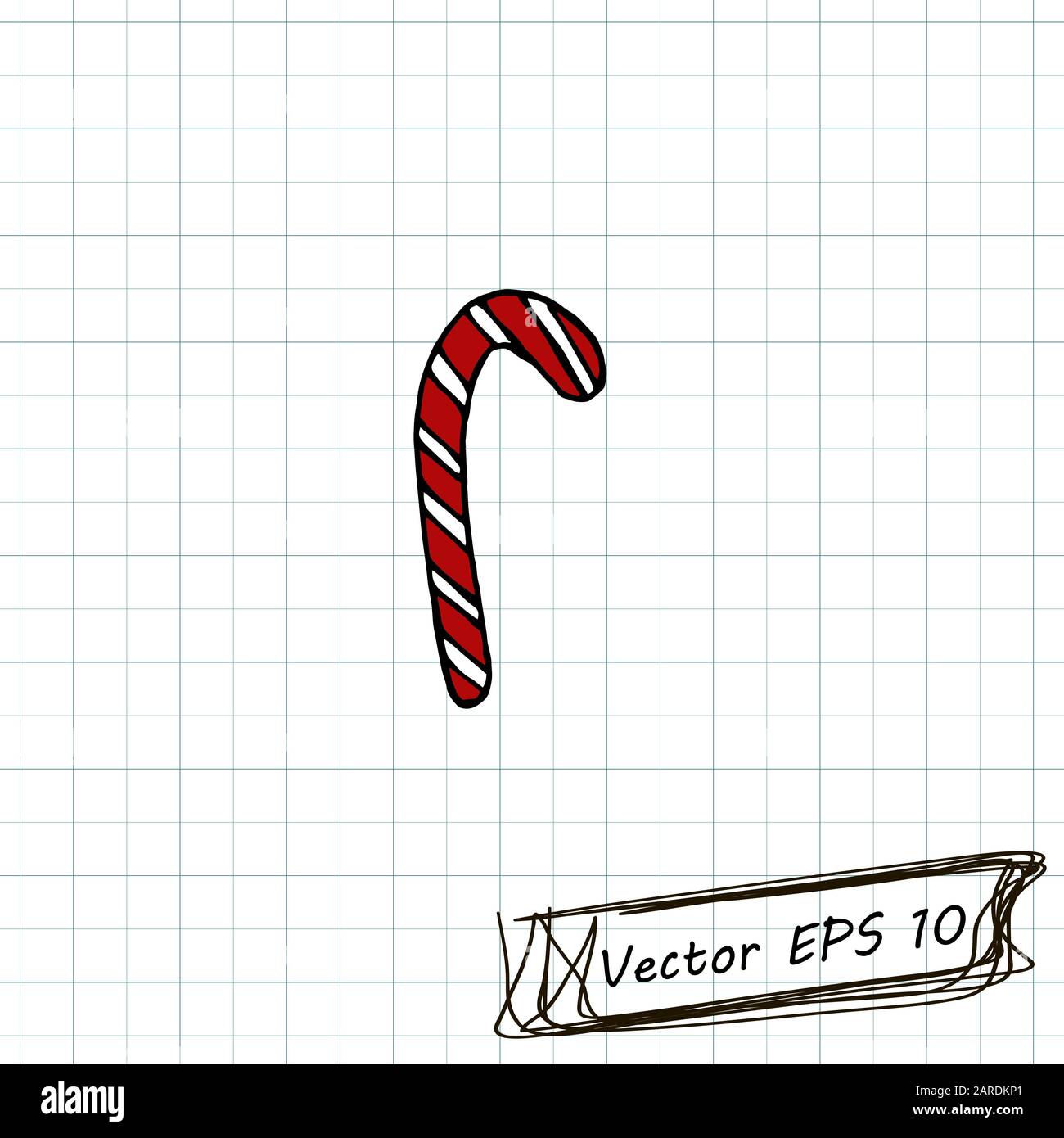 Stil der Kinderzeichnung. Zeichnung von Doodle auf einem Notizbuchblatt. Weihnachtsbonbons Stock Vektor