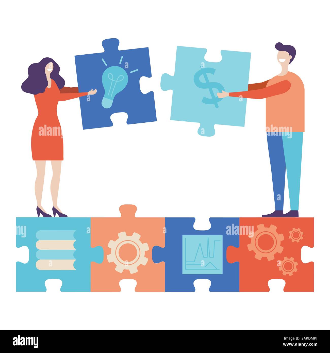 Geschäftskonzept. Teammetapher: Menschen verbinden Puzzleelemente. Stock Vektor