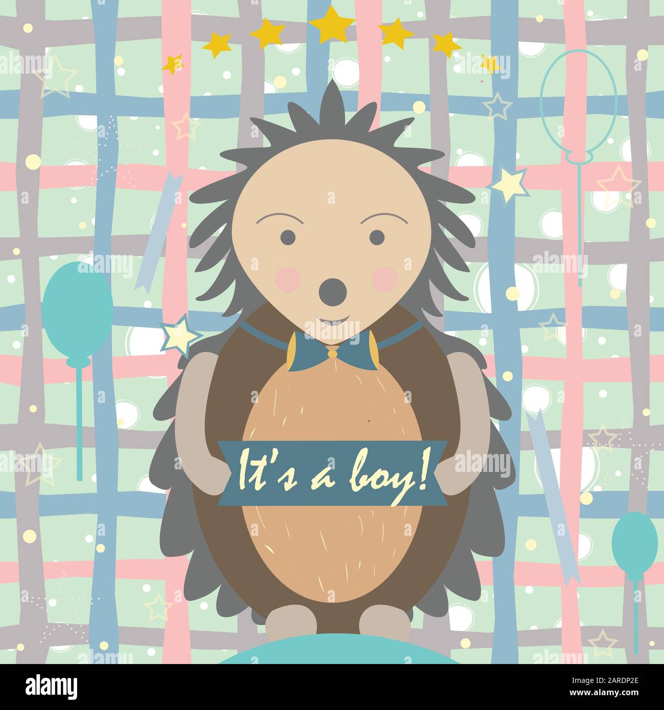 Baby Geburt Ansage. Süße Igel verkündet die Ankunft eines Jungen. Von Baby-dusche-Sammlung. Vector Illustration. Stock Vektor