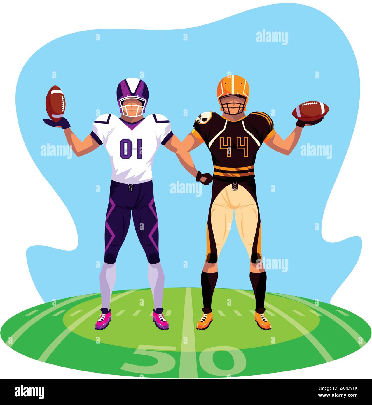 Männer Spieler american Football auf Stadion Gras Vektorgras-Illustration Design Stock Vektor