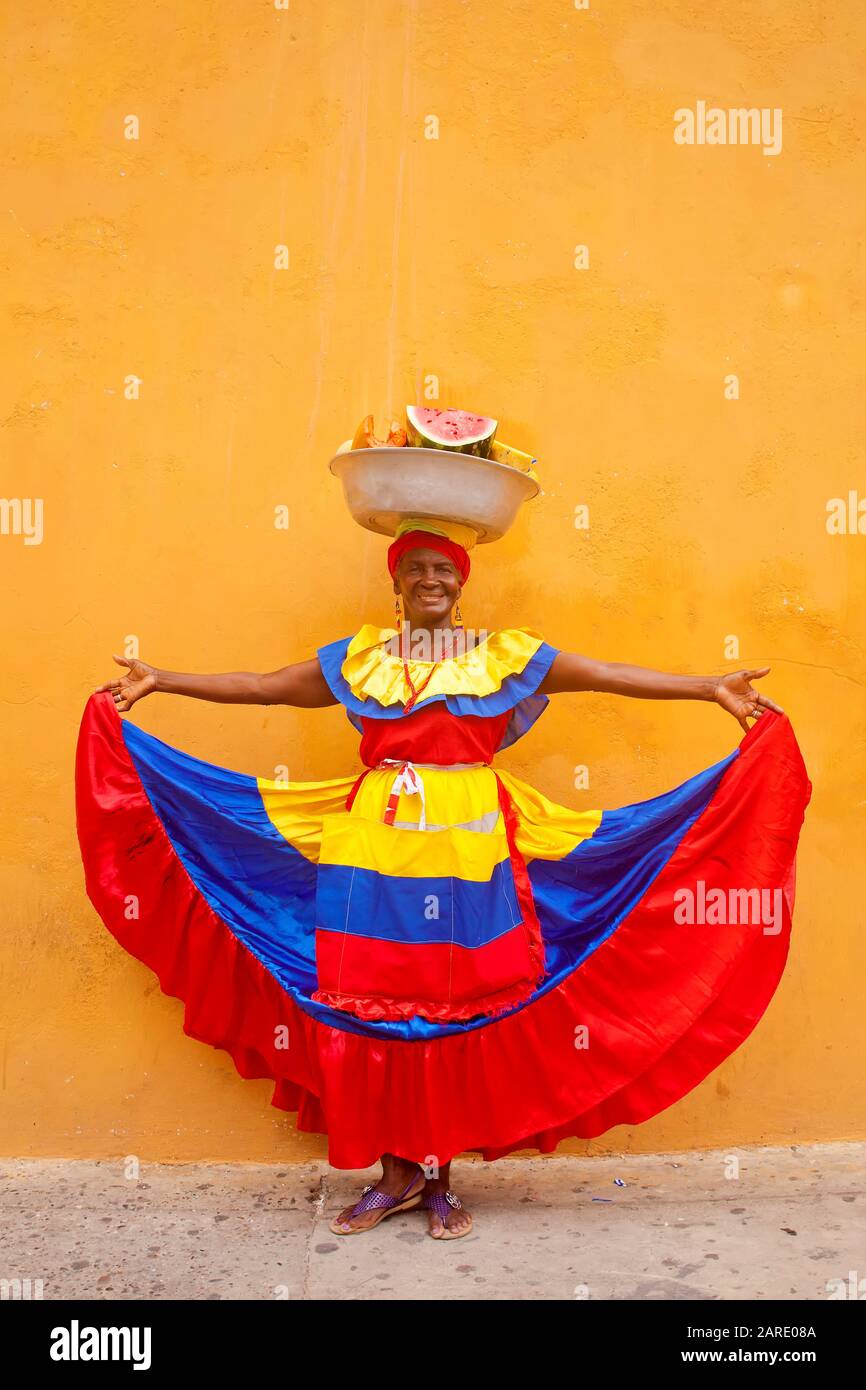 Cartagena Woman, Kolumbien mit Kopierraum Stockfoto