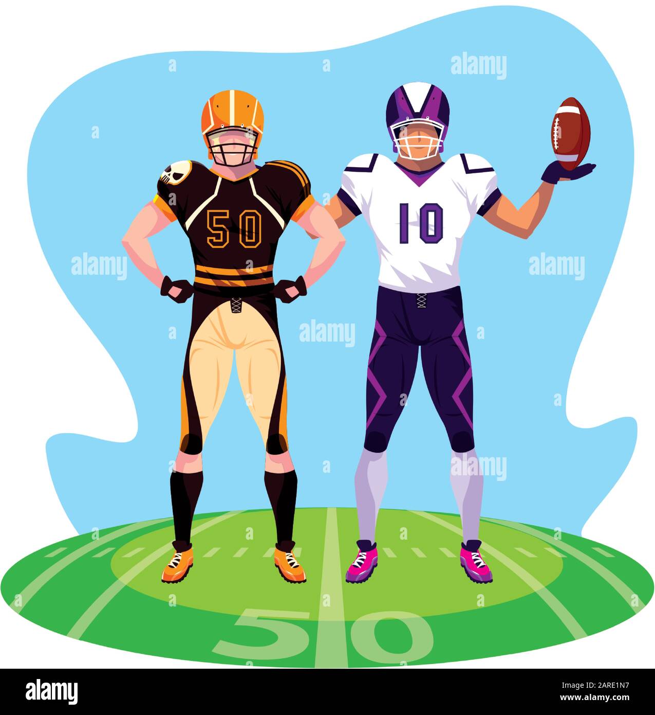 Männer Spieler american Football auf Stadion Gras Vektorgras-Illustration Design Stock Vektor